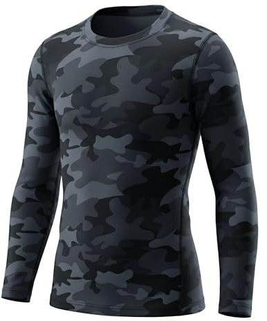 LANBAOSI Camiseta térmica de manga larga para niños, ropa interior de fútbol americano, Camo Negro, 10 años