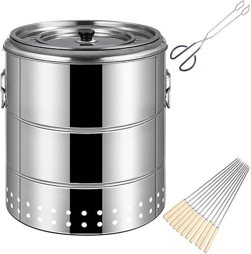 Parrilla de carbón portátil sin humo, barril redondo para barbacoa para cocinar en interiores y exteriores
