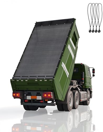 Heavy Duty 8' x 16' Dump Trailer Tarp by FoundGo Mesh Tarp with Grommets, Air-Flow System, 4 Elastic Cords & 2 Pockets for Truck Bed Cover Replacement