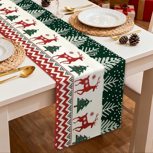 Viosmut Tischläufer Weihnachten 40x180 cm, Süßer Elch Weihnachtstischläufer Modern Weihnachts Tischdeko, Winter Weihnachts Tischläufer Weihnachtsbaum für Weihnachtsdeko Innen Tisch Küche im Freien