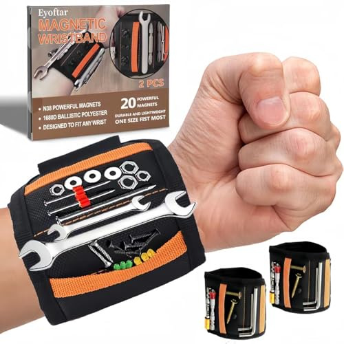 Magnetarmband (2er-Pack) – robuster Werkzeuggürtel mit 20 Magneten für freihändiges Heimwerken und Bau, hält Schrauben, Nägel, Bits | ideales Geschenk für Männer, Frauen, Vater, Ehemann, Opa