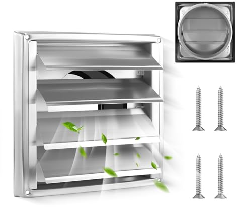 Grille de Ventilation Exterieur, 125 mm Grille d'Aération en Acier Inoxydable, Grille de Conduit d'Aération Murale avec Lamelles Mobiles, pour Sèche-linge, Climatiseur, Salle de Bain