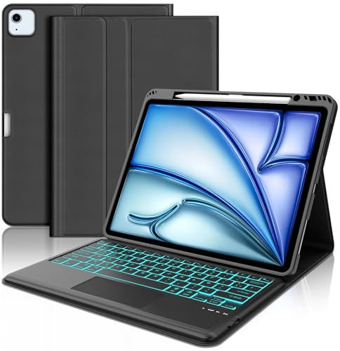 WAVATA Clavier pour iPad Air 13 M4 2026/M3 2025/M2 2024, Noir | Clavier pour iPad Pro 12.9 6e/5e/4e/3e Gén 2022-2018 Rétroéclairées Pavé Tactile Magnétique Détachable AZERTY Layout