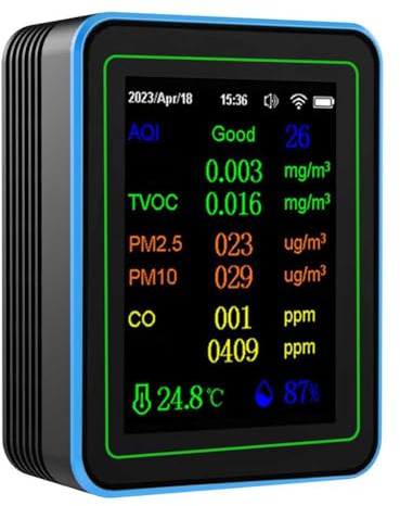 12-in-1 Luftqualitätsmonitor mit TVOC, PM2.5, PM10, Temperatur- und Luftfeuchtigkeitsmesser, tragbarer Innenluftmesser mit APP-Überwachung für Zuhause und Büro