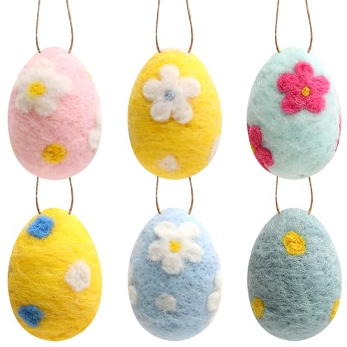 6 Stück Ostereier Anhänger, Ostereier zum Aufhängen, Ostereie Filz Deko, Osterschmuck zum Aufhängen