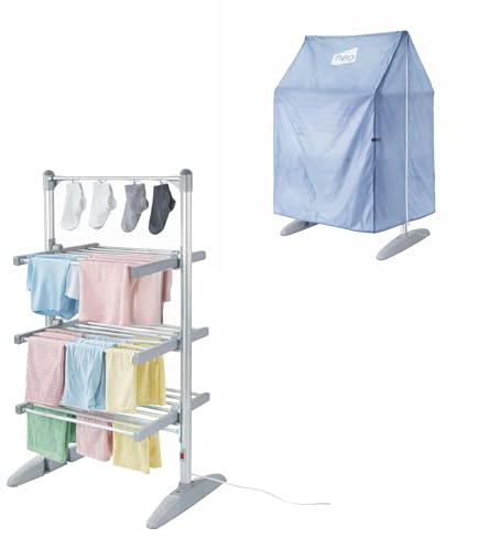 Neo Electric Heated Clothes Drying Rack 3 Tier Foldable Aluminium Laundry Airer with Cover Indoor Dryer