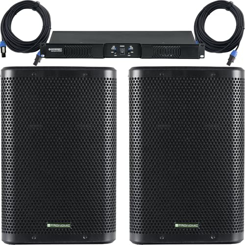 McGrey PA-4502 1 HE PA-Monitor-Set - 2x450 W Class-D Endstufe mit 2x10 Pronomic Passiv-Lautsprechern, 2x15 m Speakon-Kabel, robuste Bühne-Beschallung, ideal für Bands & DJs - Schwarz