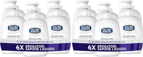 Neutro Roberts, Sapone Liquido Idratante con Glicerina, Sapone Liquido per le Mani con Ingredienti Naturali - Flacone in Bio Plastica, Riciclabile - Confezione da 12x200 ml