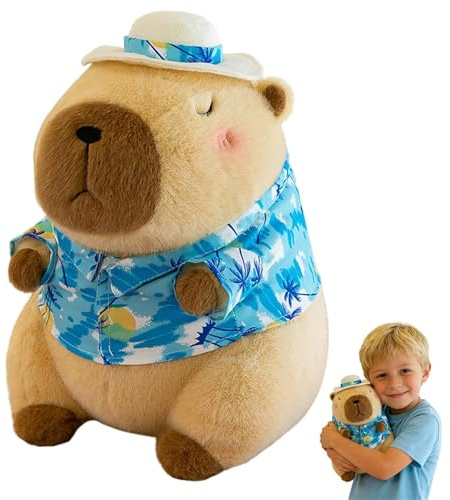 EnixwH 25 cm Capybara Kuscheltier Plüschtier Kuscheltiere Stofftier Plushie | Capybara Squishy Weiches mit Ferien Hut Fliege Cartoon Puppe Geschenke für Heim Party Dekor Mädchen Jungen Kinder (Blau)