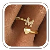 Fezodo Ring Damen Gold, 18K Gold Vergoldet Herz Ring mit Buchstaben Personalisiert Zirkonia Ringe Wasserfest Ringe Goldschmuck Valentinstag Geschenke für Frauen Freundin Mädchen