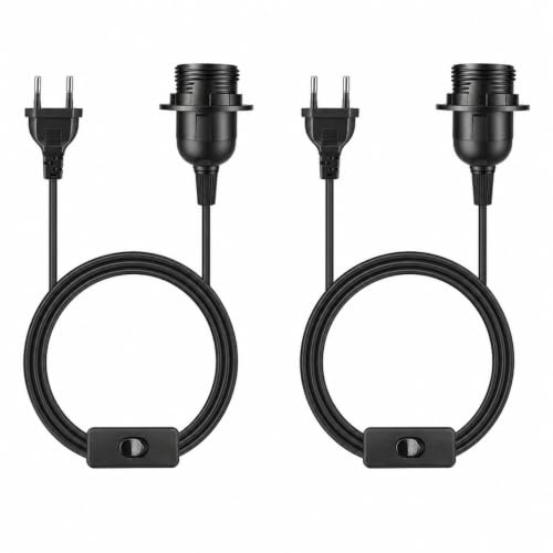 2 Portalámparas E27 con Cable 3,5 m Casquillo E27 con Interruptor y Enchufe | Casquillo Negro con Anillo de Fijación para Pantalla, Máx. 60 W, para Lámparas Colgantes y Proyectos DIY