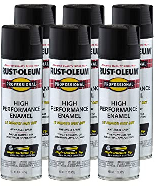 Rust-Oleum 7578838-6PK Professional High Performance Enamel Spray Paint, 15 oz, Flat Black, 6 Pack