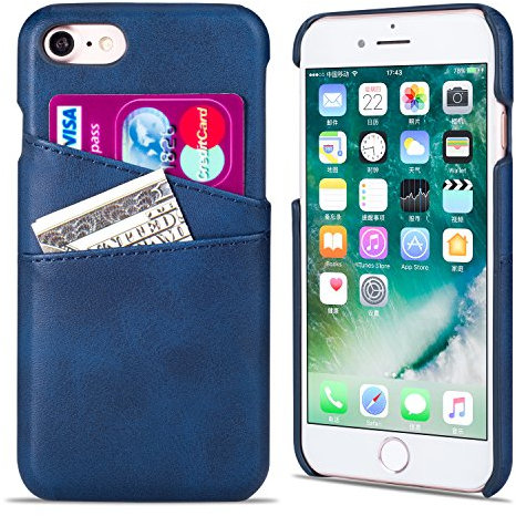 QLTYPRI for iPhone 6 6S Case, Premium PU Leather Case with Card Holder Slim Hard Shell Shockproof Anti Scratch Wallet Case Cover for iPhone 6 6s - Dark blue