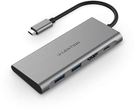 LENTION USB-C Digital AV Multiport Adapter with 4K HDMI, 2 USB 3.0 Ports, Type C Charging Hub Compatible MacBook Air 2018, MacBook Pro 13/15 (Thunderbolt 3 port), Surface, XPS, More (Silver)