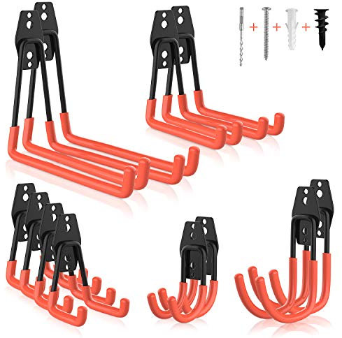 Garage Hooks, Heavy Duty Steel Double Hooks, Zavala Utility Garage Storage Hooks for Organizing Power Tool, Bicycle, Ladder, or Bulk Item, Wall Mount Garage Organizer (12pcs)