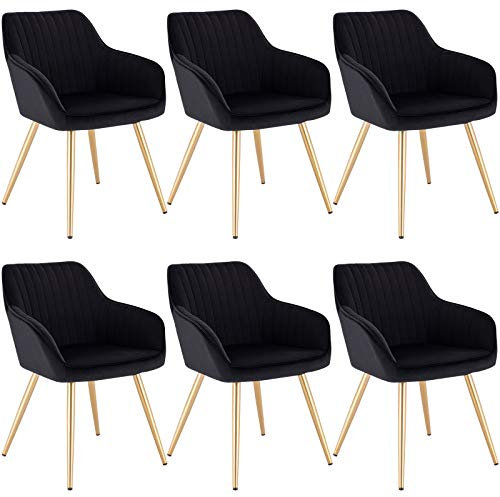 Lestarain Esszimmerstühle 6er Set, für Esszimmer Wohnzimmer Küche, Küchenstühle gepolstert mit Armlehne Metallbeinen, Sitzfläche aus Samt, Schwarz
