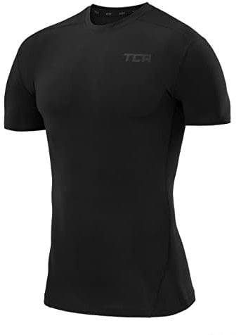 TCA Men Pro Performance Compression Base Layer Short Sleeve Thermal Top - Black Stealth, XL