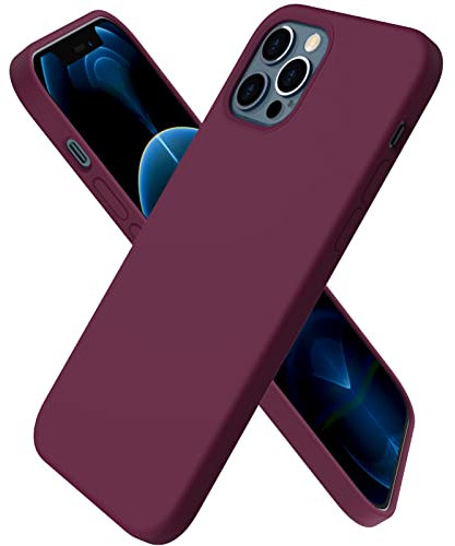 ORNARTO Compatible with iPhone 12 Case 6.1 and iPhone 12 Pro Case, Slim Liquid Silicone 3 Layers Full Covered Soft Gel Rubber Case Cover 6.1 inch-WineRed