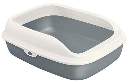 AllPetSolutions Cat Litter Tray - Plastic Kitty Litter Pen with Raised Rims, Low Open Front - Strong & Deep Toilet Enclosure - Pet Supplies for Housetraining - Small, 40.5x30x13.8cm - White & Grey