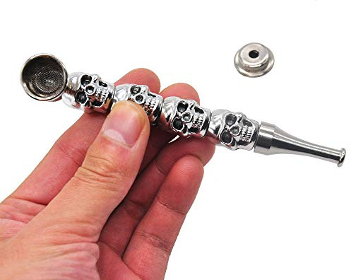 LUOMAN 128 mm Metall-Räucherpfeife, Premium-Schädel, Zinklegierung, Metallschale, Handlöffel, Tabak, geeignet für trockene Kräuterpfeifen