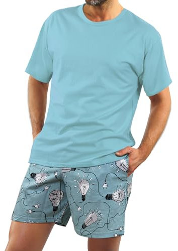 sesto senso Pajamas Uomo Corto Cotone Tshirt Pantalonici Set Manich Corte Estate XL Lampadina Verde