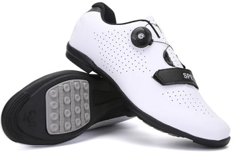 LZQpearl Fahrradschuhe Herren, Rennrad Und Mountainbike Schuhe Mit Gummisohle, Atmungsaktive, rutschfeste No-Lock Fahrradschuhe Mit Schnell Rotierendem Schnürsenkelsystem White, 45