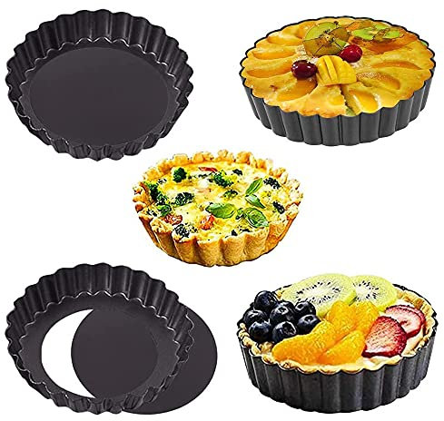 Zillary 4 Pièces Moule à Quiche, Moule a Tarte à Fond Amovible, Plat a Tarte en Acier Carbone, Moulle a Tarte Rond, Petit Plat a Tarte, pour Quiches, Tartelettes, Gâteau (12 cm / 4,72 Pouces)