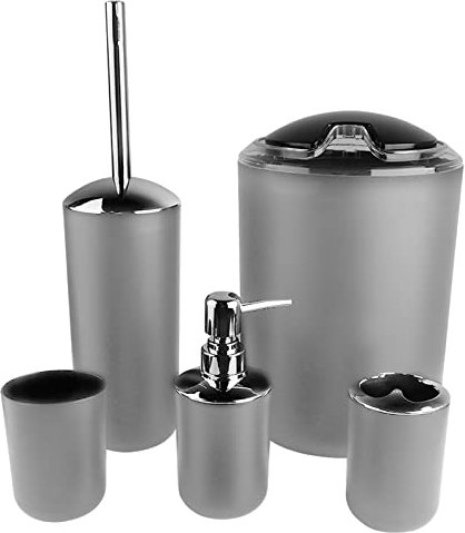 6 unids/Set de Accesorios de baño, Soporte para Cepillo de Dientes, Bote de Basura, dispensador de jabón, Taza de Enjuague, jabonera, portaescobillas de Inodoro(Gris)