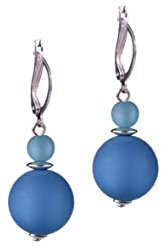 Adi Modeschmuck Polaris Ohrring 'Mayla', 6mm und 14mm Polarisperlen an einer versilberten Klappbrisur, handgefertigt in Berlin (Indigo mit Taubenblau)