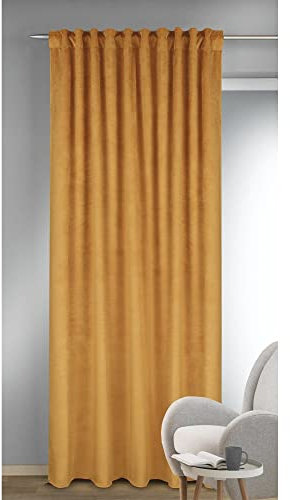 GardinenOutlet Glory Samt-Vorhangschal mit Gardinenband oder verdeckten Schlaufen, gelb, ca. 245x135 cm