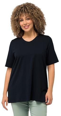 Ulla Popken Women's A-line, V-Neck, Half Sleeves T-Shirt, Navy, 20-22