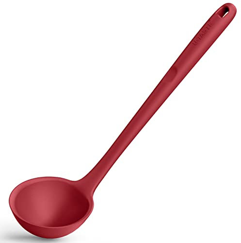 Mestolo da zuppa in silicone da 34cm: U-Taste 315℃ resistente al calore, antiaderente, gomma senza cuciture, cucchiaio da cucina grande con manico lungo e solido antiscivolo (Rosso)