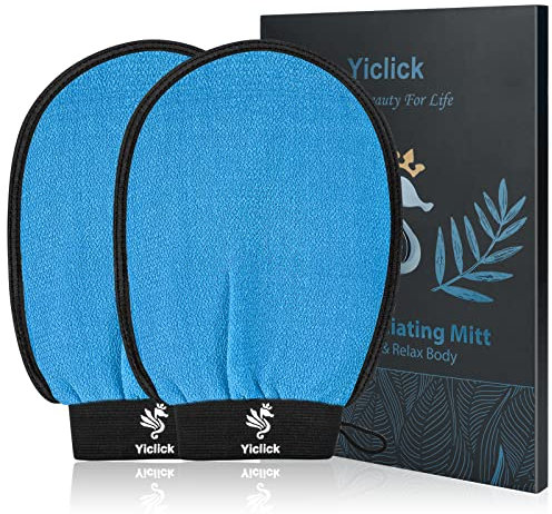 Yiclick Koreanische Peeling-Handschuhe, Peelinghandschuhe für Bad - Körperpeeling, abgestorbene Haut Entferner für Damen und Herren - exfoliating glove, peeling, body scrub (Blue)
