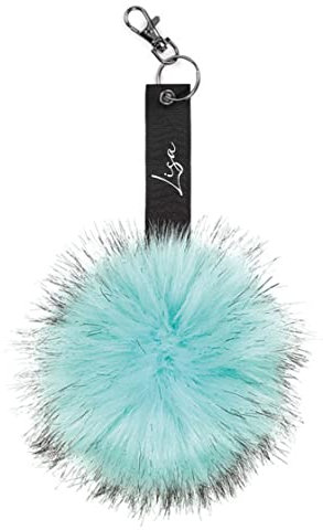 AWASG Schlüsselanhänger Plüsch Puschel personalisiert mit Namen | Taschenanhänger Accessoire Pompom rund mit Ring und Karabiner | Geschenk Damen Kinder Mädchen(türkis)