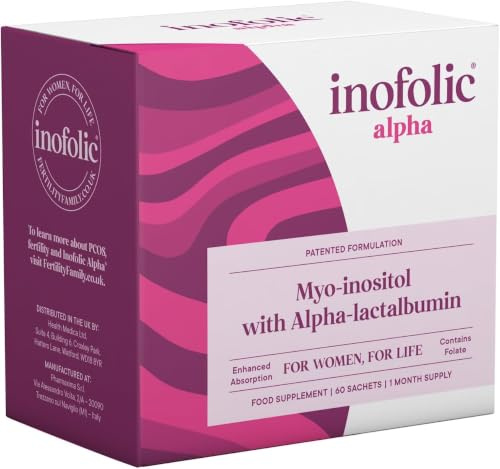Inofolic Alpha – 4000mg Myo-Inositol PCOS Supplement for Women – Hormonal Balance, Fertility & Ovulation Support – 100mg Alpha-Lactalbumin, 400ug Folate – 60 Sachets - 1 Month Supply