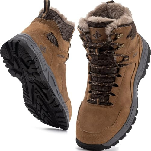 JACKSHIBO Winterschuhe Herren Winterstiefel Damen Warme Gefüttert Stiefel Trekking Wanderschuhe Wasserdicht Rutschfest Schneestiefel Outdoor Winterboots Braun 38EU