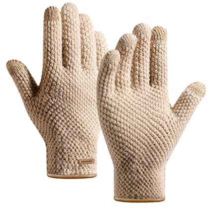 Handschuhe TouchScreen verdicken Fleece Farbe Winter Thermal Warm Solid Erwachsene Handschuhe Strickhandschuhe Handschuhe Fingerlos Damen (Beige, One Size)