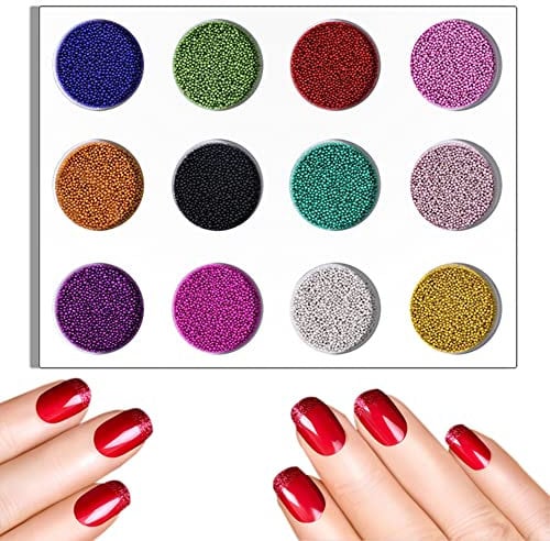 12 Colors Pearl Caviar Nail Decoration Micro Nail Beads Manicure Mini Beads for DIY 3D Nail Art Rhinestone Nail Decorations Nail Care Products