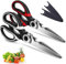 [2 Pack] Kitchen Shears With Cover, Kitchen Scissors Heavy Duty Dishwasher Safe, Utility Shears Stainless Steel All purpose For Chicken, Fish, Herbs, Vegetables, Pizza, BBQ (Black+Red)