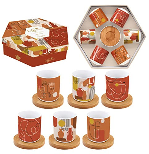 Easy Life COFFRET 6 TASSES A CAFE 11CL EN PORC.AVEC SOUCOUPE EN BAMBOU