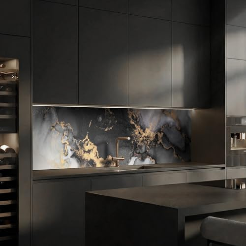 Dedeco Küchenrückwand 280x60 cm, Marmor V13, 3mm Aluminium, UV-Lack glänzend – Spritzschutz Küche, Spüle & Herd, wasserfest, Küchenfront, Wandverkleidung, Fliesenersatz, Fliesenspiegel, Wandpaneel
