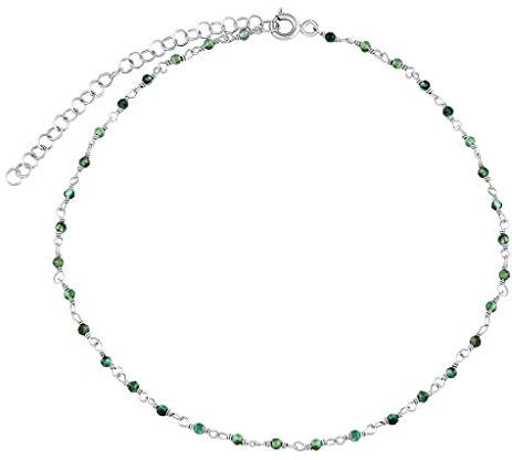 SILVEGO Bracelet de cheville pour femme en argent sterling 925 avec véritable émeraude, pierre de lune, turquoise, grenat ou quartz rose, 22 centimeters, Argent sterling Métal, Émeraude