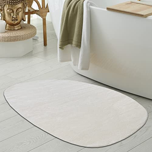 Teppich-Traum Ovale Badezimmer Duschvorleger-Teppiche • rutschfest & schön weich • in Creme, 80x120 cm Oval