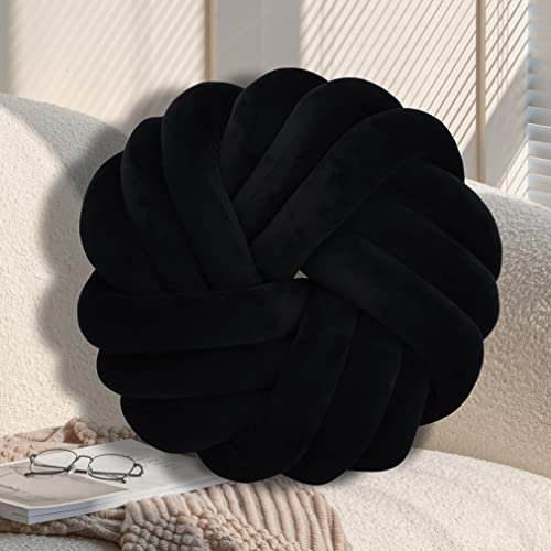 GYCS Knotted Pillow Cushion Soft Plush Knot Ball Pillow Waist Back Cushion Home Decorative Throw Pillow for Sofa Bed,black,30cm
