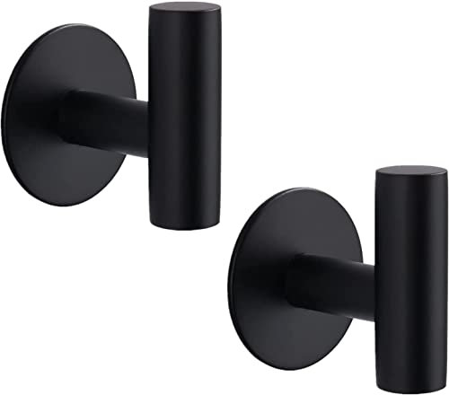 YUET 2 Piezas Adhesivo Gancho De Toalla De Baño, Pegado Chaqueta Metálica Puerta Pesada SUS304 Acero Inoxidable Toalla Bata Armario Ropa Asiento, Adecuado Para Hoteles De Baño (Negro)