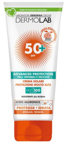 Dermolab - Sonnencreme für Gesicht und Körper, hoher Schutz LSF 50+, für helle und zarte Haut, wirkt Hautalterung und UV-Strahlung, wasserfest, dermatologisch getestet, 200 ml