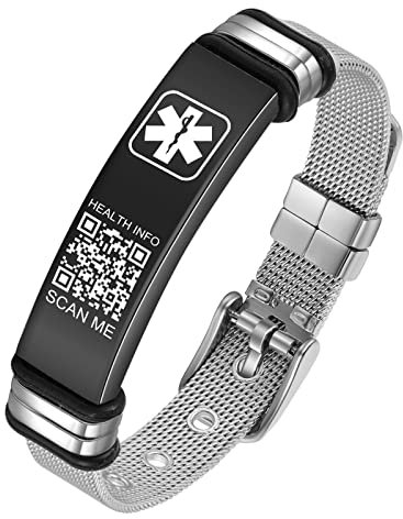 Theluckytag Medizinische Armbänder Männer Frauen mit QR Code Alert ID Armbänder. Kunststoff-Armband passt Handgelenke bis zu 9'',Mehr Raum Benutzerdefinierte Notfall medizinische ID Informationen