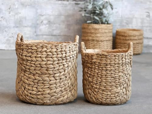 Chic Antique Übertopf Corte Zement m. Flechtmuster Natur frz. Landhausstil (Übertopf, H 24,5/ D23 cm)