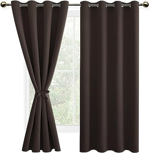 DWCN Blickdichte Vorhänge Verdunkelungsgardinen mit Ösen 2 Stücke Thermogardine für Wohnzimmer,Schlafzimmer,Braun,200x140cm(HxB)