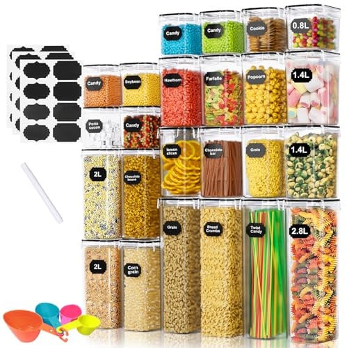 Cinnani Botes Cocina Almacenaje Juego de 24 Piezas, Recipientes para Alimentos Sellados de Plástico con Tapa-sin BPA, Botes Cocina Hermeticos Contenedores para Cereales, Pasta, Arroz, Harina